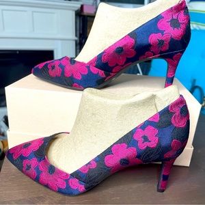 Pink Navy and Black Embroidered Pump